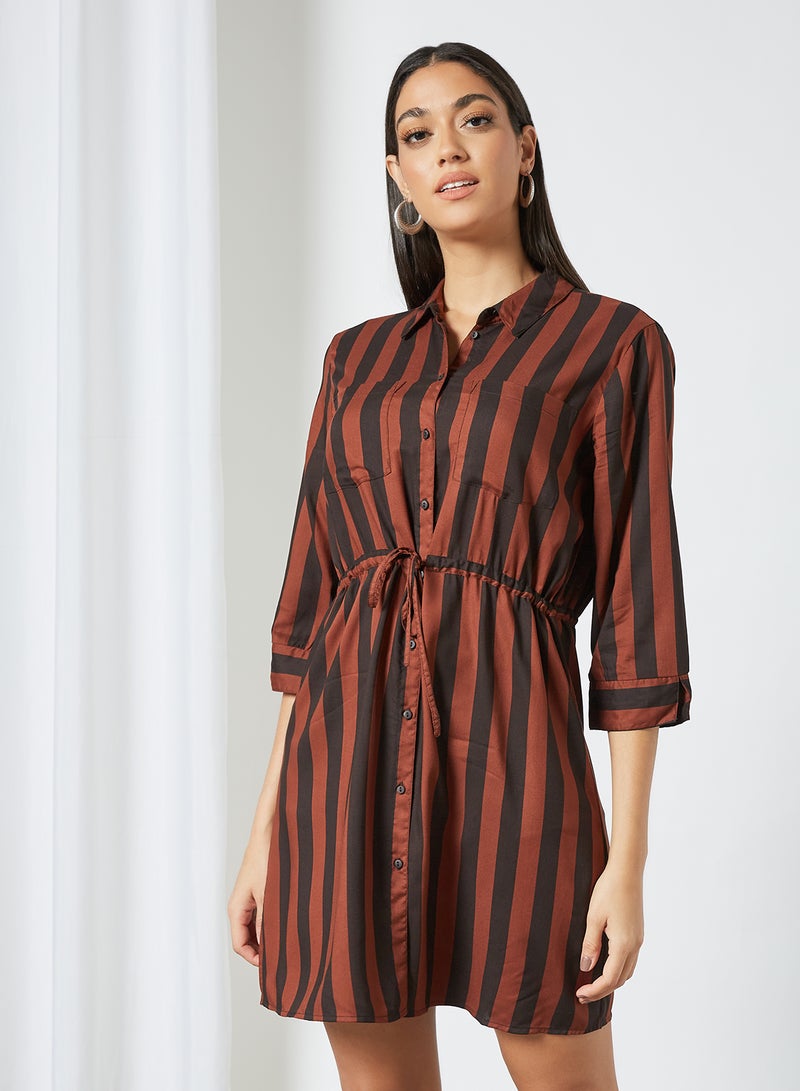 ONLY - Striped Shirt Dress Cherry Mahogany/ Black Strip - Image 1