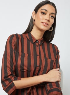 ONLY Striped Shirt Dress Cherry Mahogany/ Black Strip  - Image 4