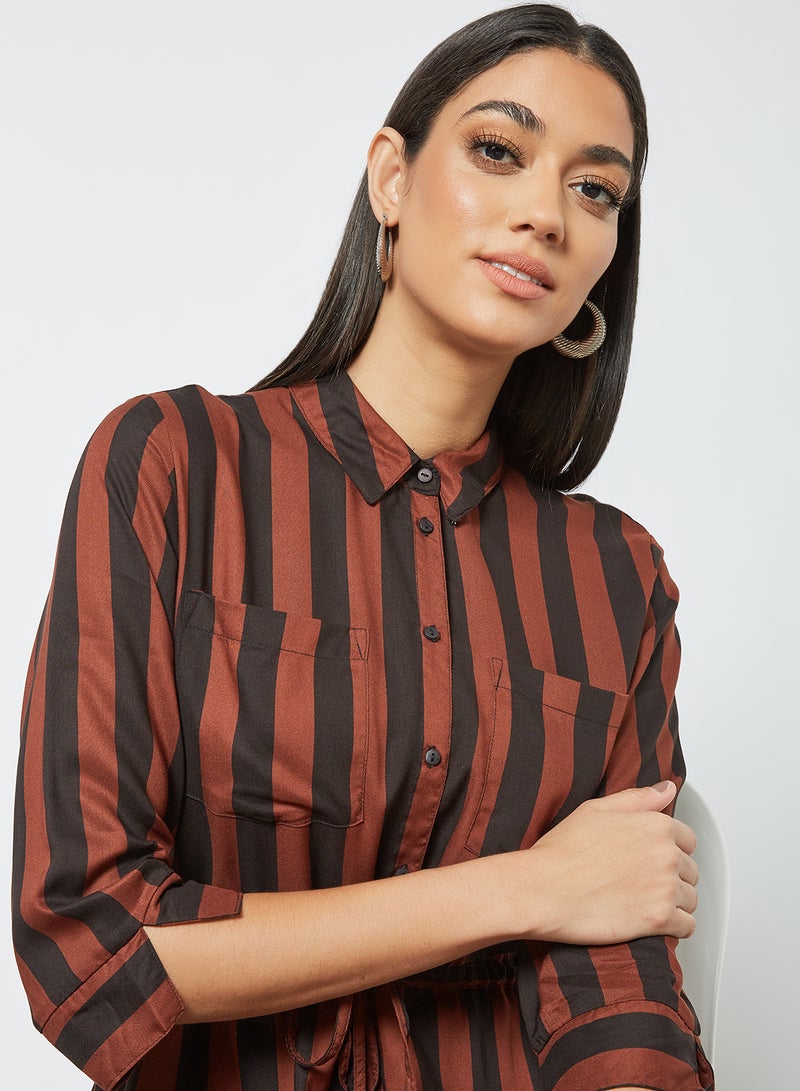 ONLY - Striped Shirt Dress Cherry Mahogany/ Black Strip - Image 1