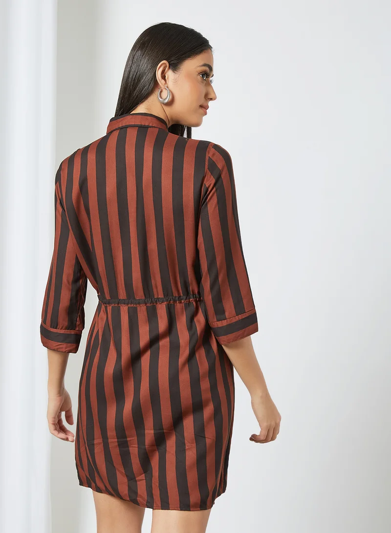 ONLY Striped Shirt Dress Cherry Mahogany/ Black Strip