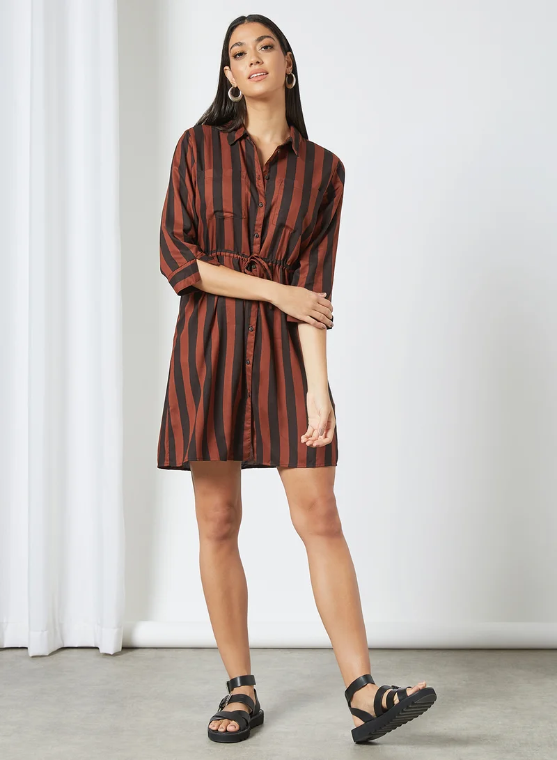 ONLY Striped Shirt Dress Cherry Mahogany/ Black Strip