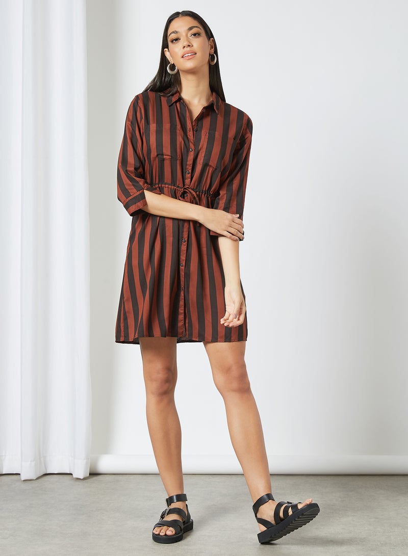 ONLY - Striped Shirt Dress Cherry Mahogany/ Black Strip - Image 1