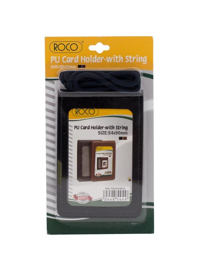 حاملة بطاقات من الجلد الصناعي مع رباط للتعليق أسود