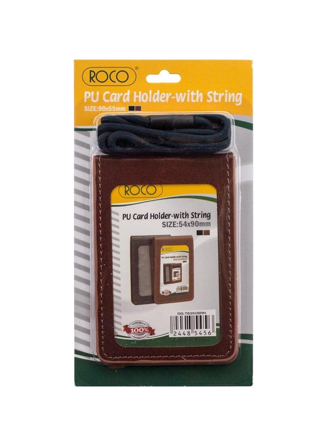 روكو حاملة بطاقات من الجلد الصناعي مع رباط للتعليق بني