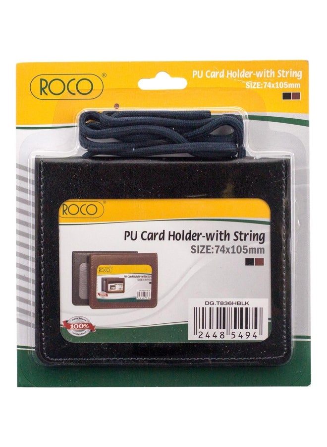 روكو حاملة بطاقات من الجلد الصناعي مع رباط للتعليق أسود