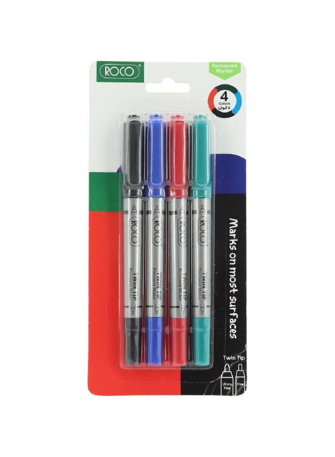 4 قطع من طقم أقلام تحديد دائمة متعدد الألوان