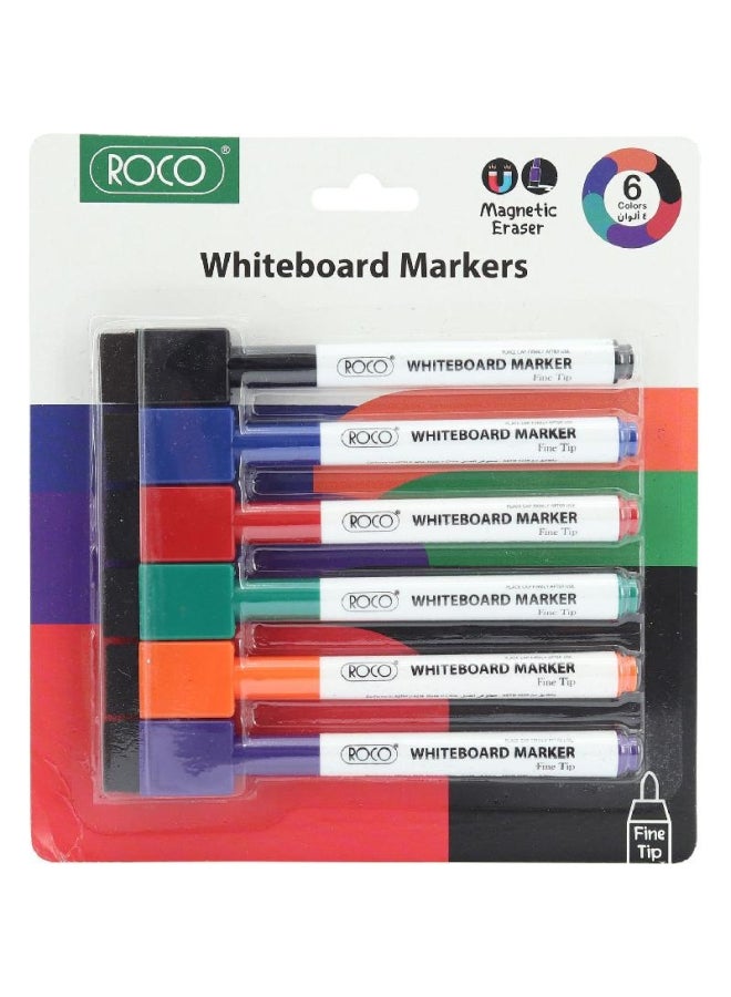 طقم أقلام ماركر للسبورة البيضاء مكون من 6 قطع متعدد الألوان