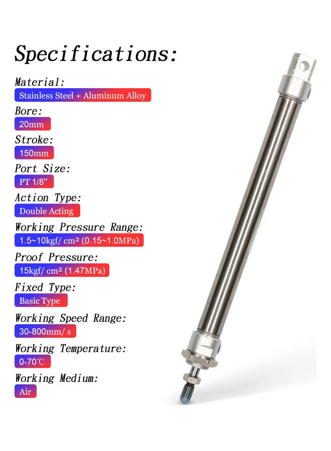 KKmoon Pneumatic Mini Air Cylinder MAL 16x150 Silver - Image 5