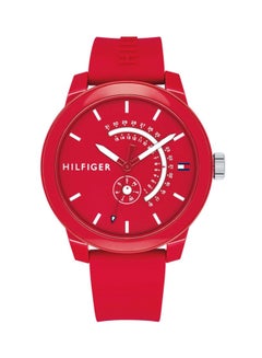 TOMMY HILFIGER Men's Denim Round Shape Silicone Strap Analog Wrist Watch 44 mm - Red - 1791480  - Image 1