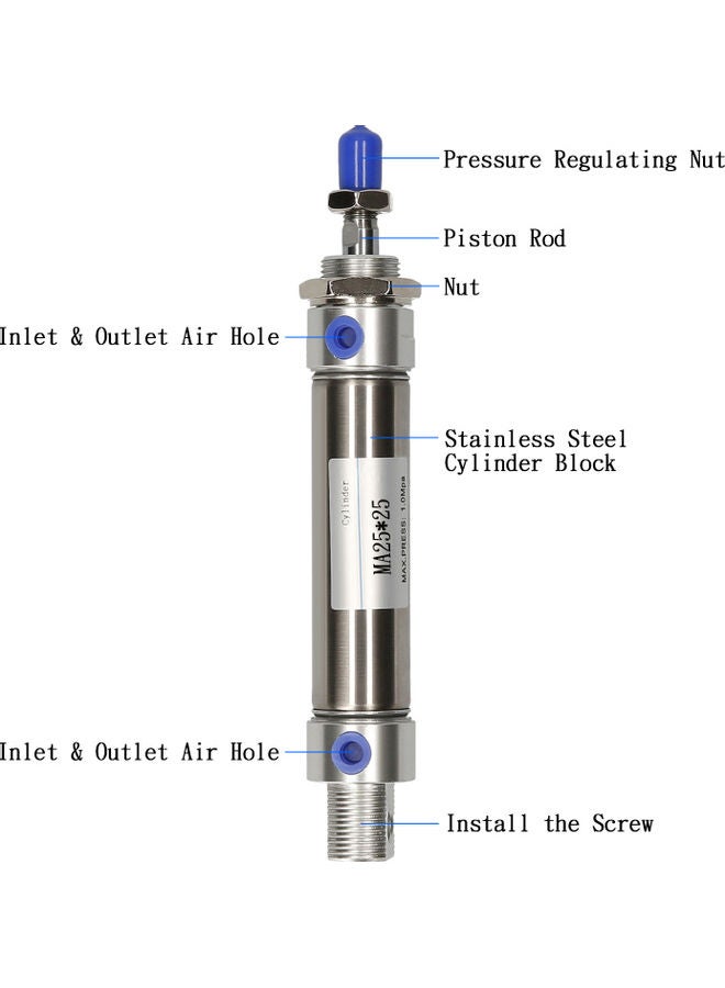 KKmoon Pneumatic Mini Air Cylinder MAL 20 x 25 Silver - Image 3