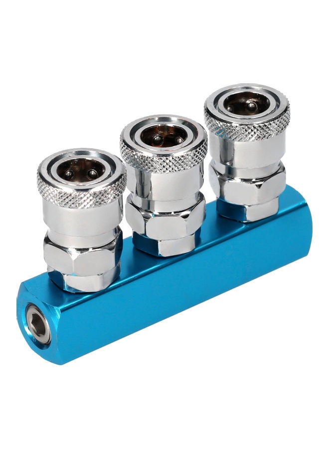 KKmoon SML-3 Way Manifold Block Splitter Silver/Blue - Image 1