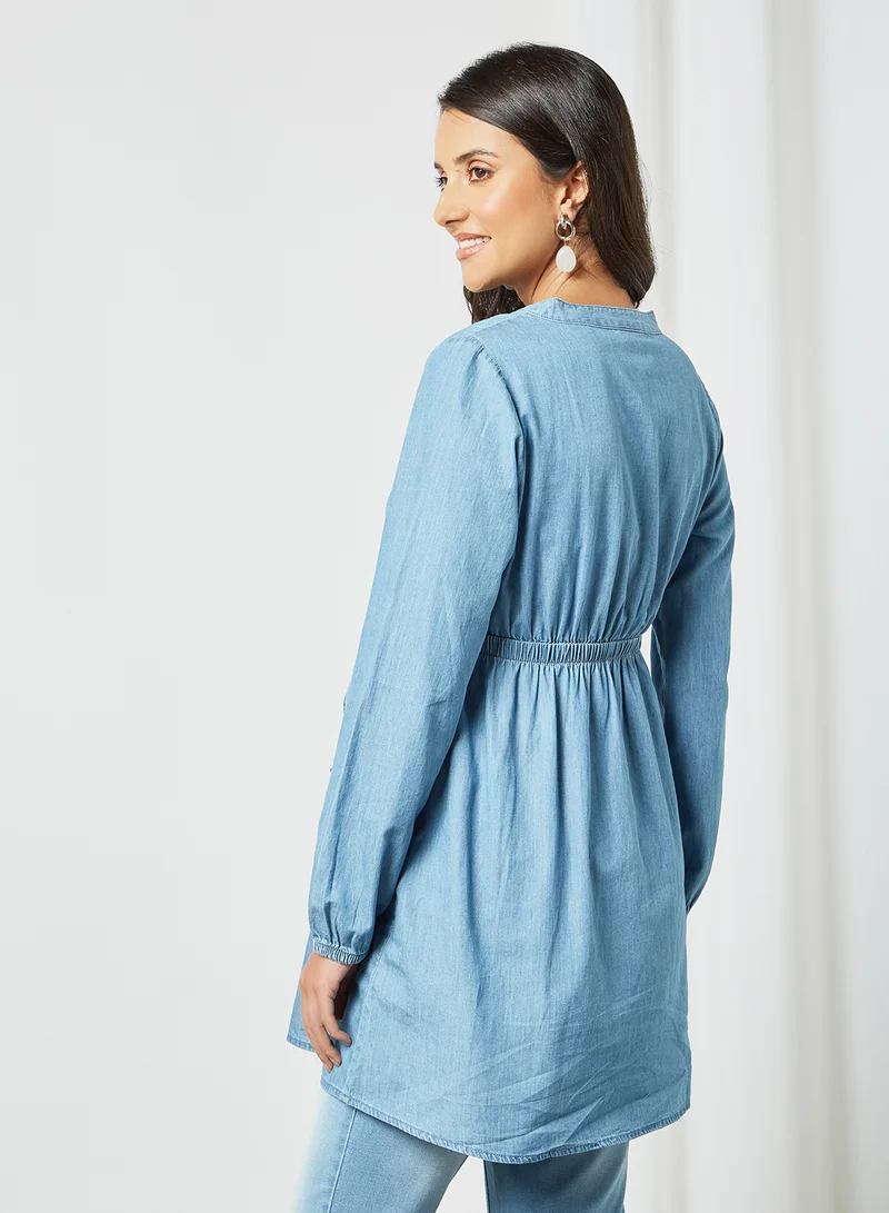 Mamalicious Organic Cotton Maternity Tunic Blue