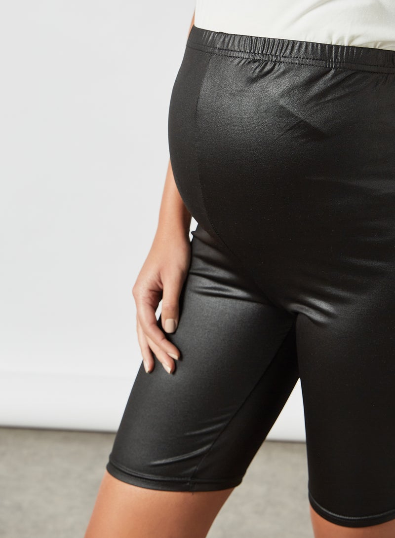 Mamalicious Faux Leather Maternity Shorts Black  - Image 3