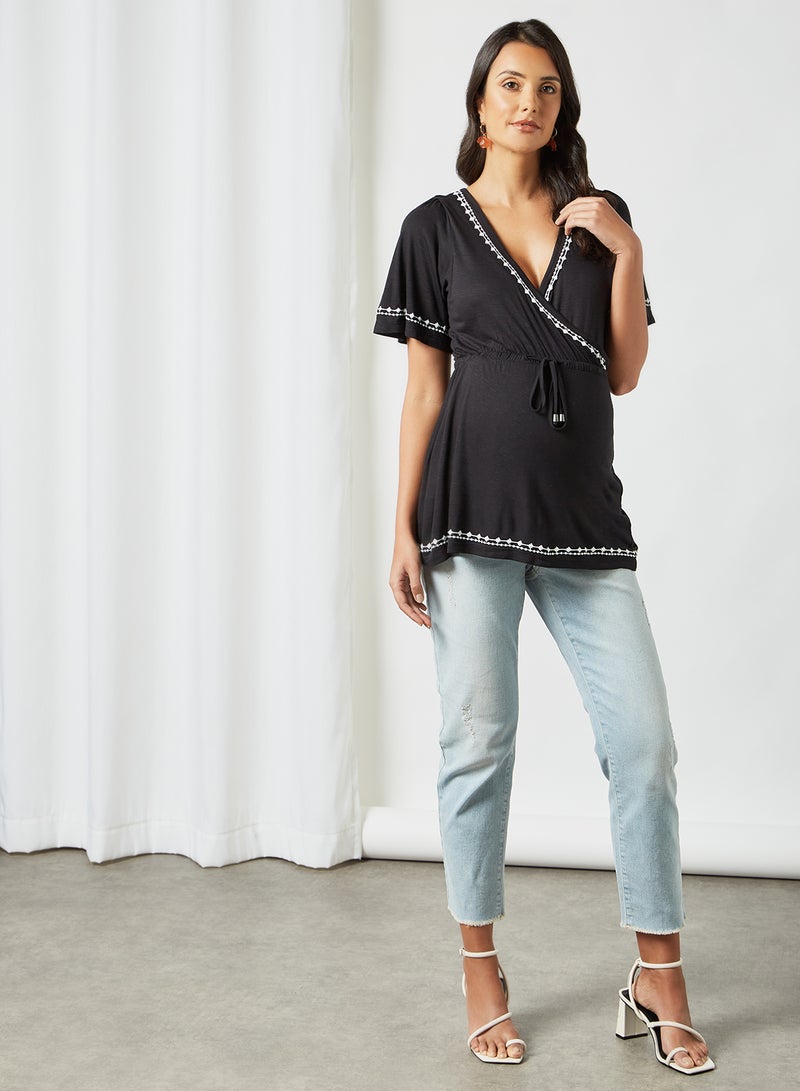Mamalicious - Wrap Front 2-in-1 Maternity Top Black - Image 1