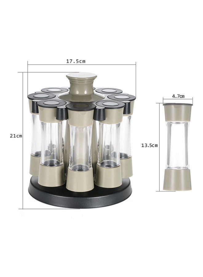8-Piece Rotating Spice Bottle Set Grey/Beige/Clear 21 x 17.5cm - Image 4