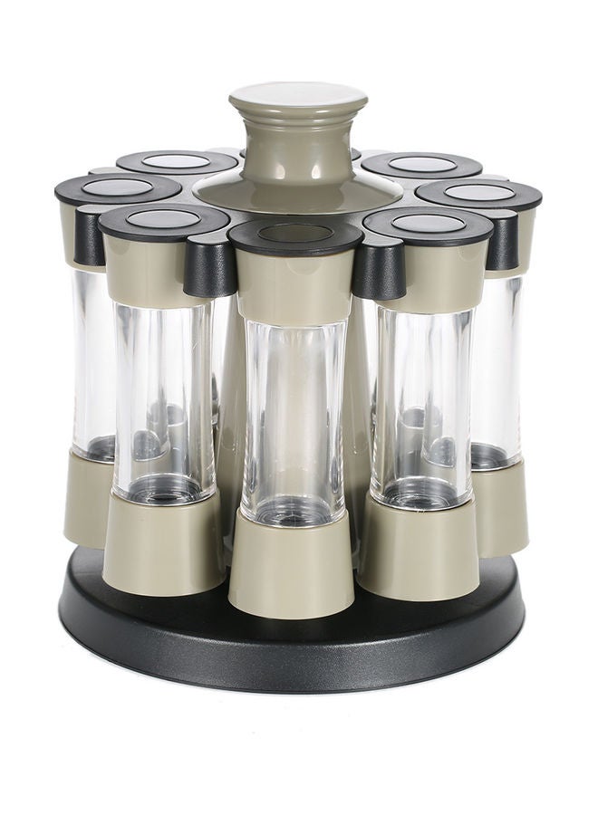 8-Piece Rotating Spice Bottle Set Grey/Beige/Clear 21 x 17.5cm - Image 1