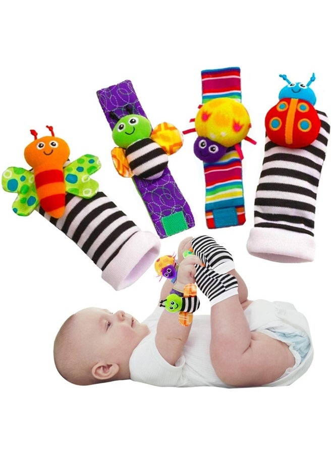 ZENHOME 4-Piece Cute Animal Soft Baby Wrist Ring Bell and Foot Socks Set  - Image 1