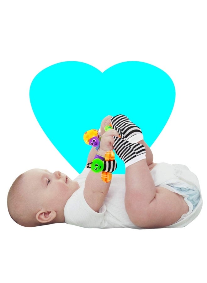 ZENHOME 4-Piece Cute Animal Soft Baby Wrist Ring Bell and Foot Socks Set  - Image 2