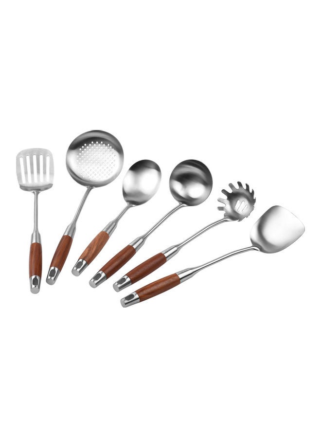 6-Piece Kitchen Cooking Utensil Set with Holder Silver/Brown 45.50 x 16.00 x 16.00cm  - Image 2