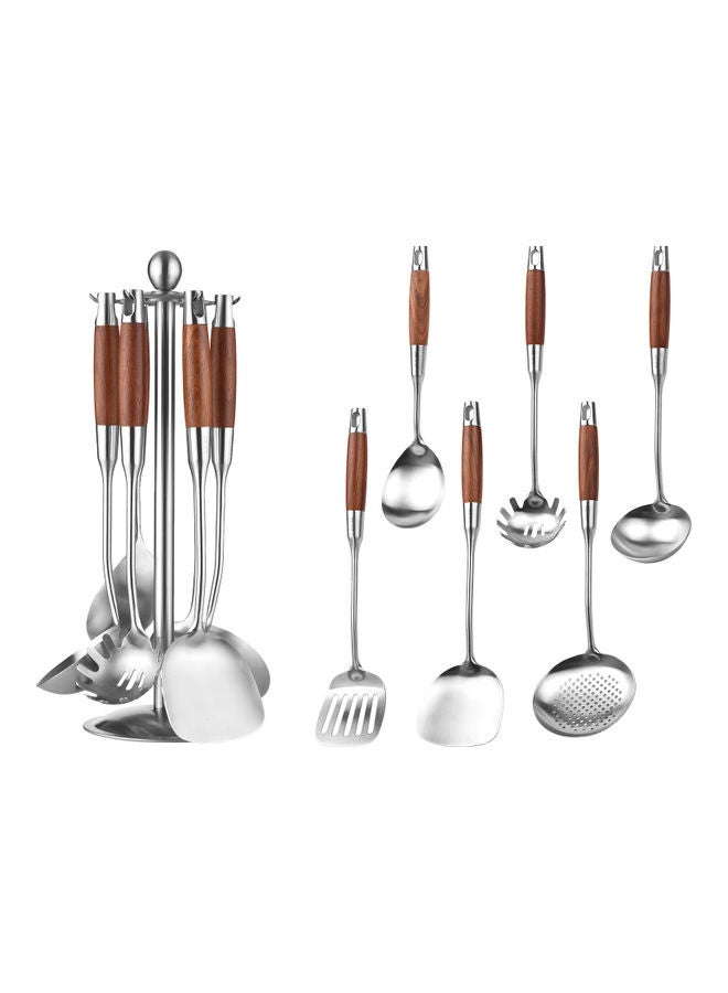 6-Piece Kitchen Cooking Utensil Set with Holder Silver/Brown 45.50 x 16.00 x 16.00cm  - Image 3