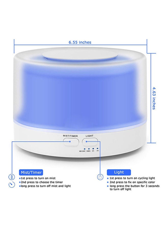 500ML Ultrasonic Air Humidifier Essential Oil Diffuser P-933W-EU* White/Blue  - Image 2