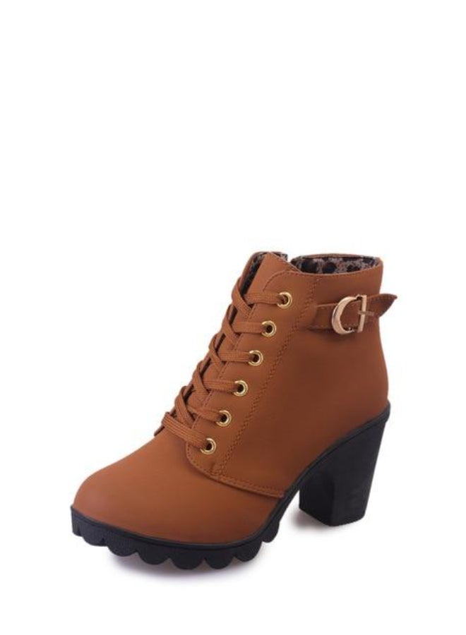 High Top Stylish Ankle Boots Brown  - Image 3