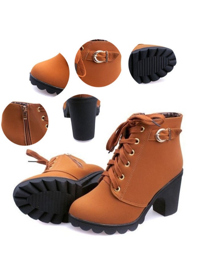 High Top Stylish Ankle Boots Brown  - Image 5