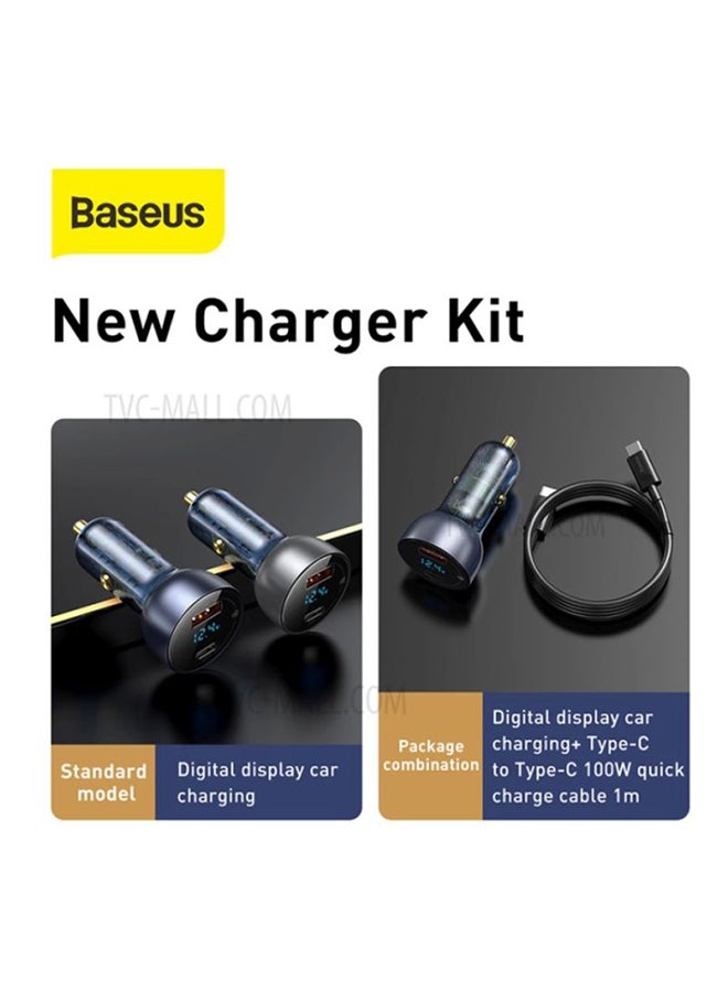 Baseus - Digital Display QC+PPS Dual Quick Car Charger with Type-C Cable 65W Blue/Black - Image 1