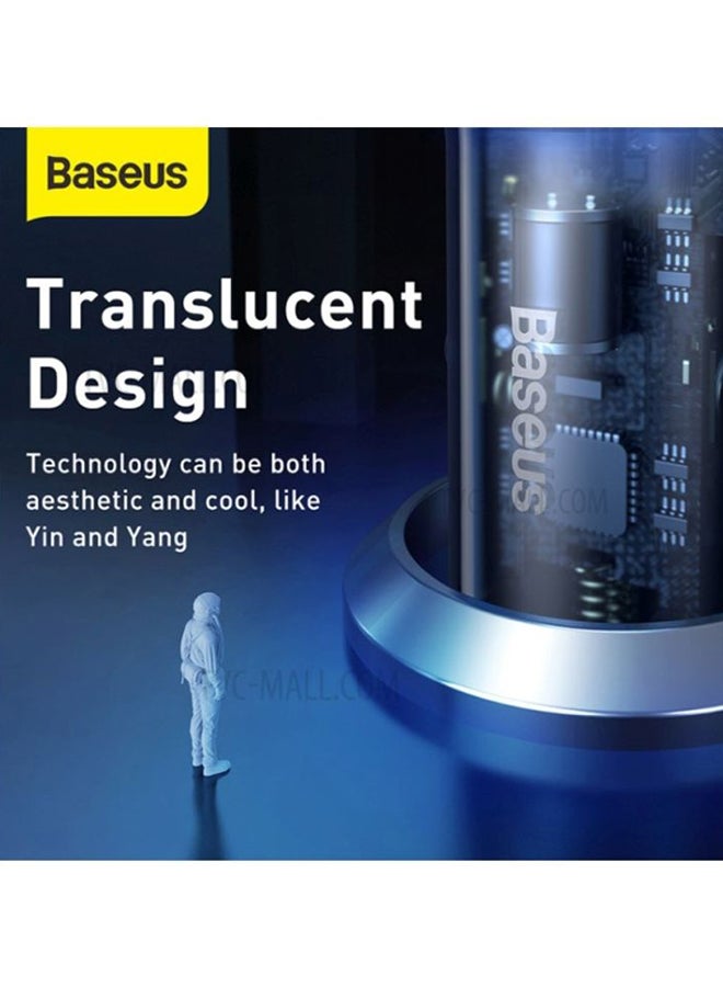 Baseus - Digital Display QC+PPS Dual Quick Car Charger with Type-C Cable 65W Blue/Black - Image 1