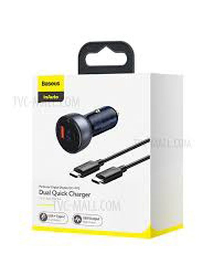 Baseus - Digital Display QC+PPS Dual Quick Car Charger with Type-C Cable 65W Blue/Black - Image 1