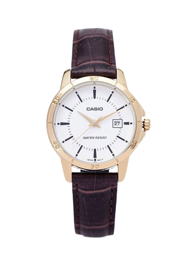 CASIO - Round Shape Leather Strap Couple Watch - MTP/LTP-V004GL-7AUDF - Brown - Image 1