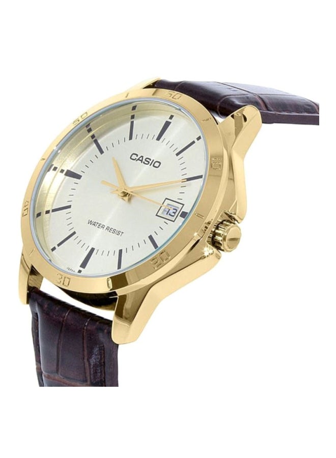CASIO - Round Shape Leather Strap Couple Watch - MTP/LTP-V004GL-7AUDF - Brown - Image 1