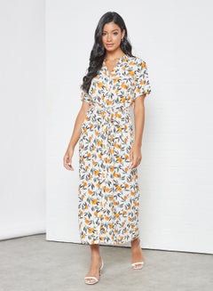 Printed Tie Detail Maxi Dress Multicolour