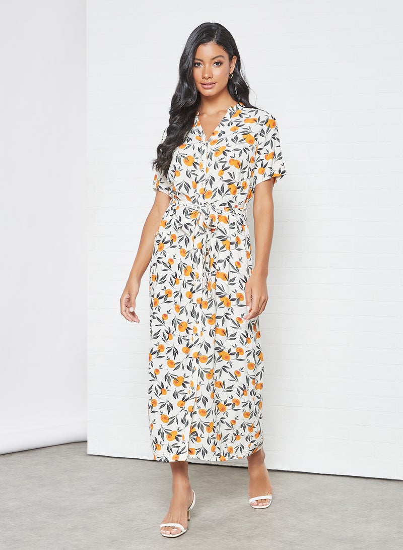 PIECES - Printed Tie Detail Maxi Dress Multicolour - Image 1