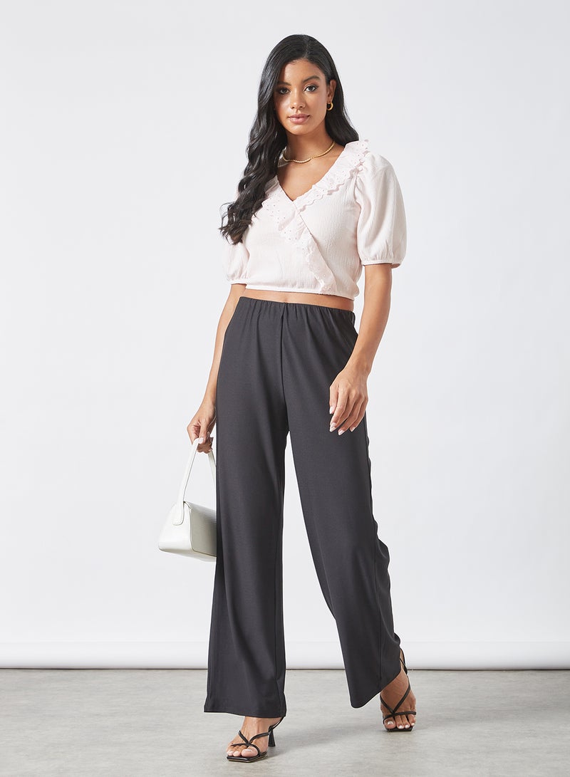 PIECES - Ruffle Detail Crop Top Light Pink - Image 1