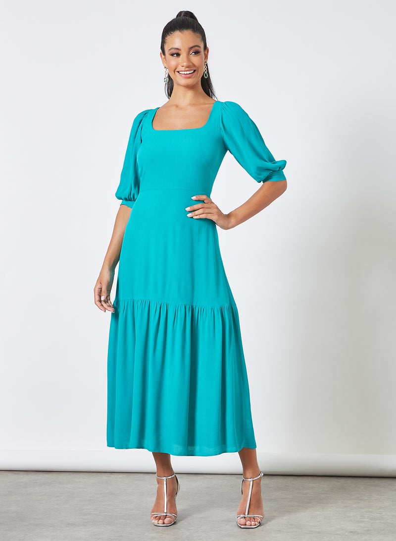 Closet London Gathered Detail A-Line Dress Turquoise  - Image 1