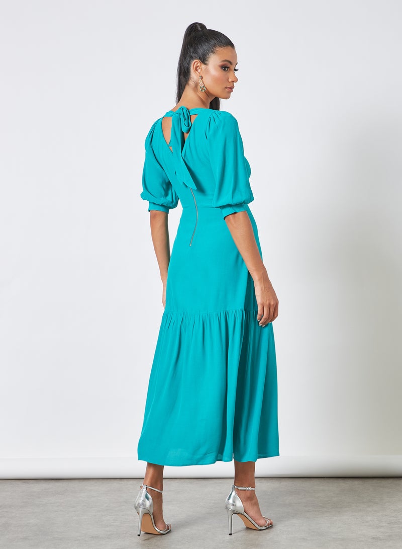 Closet London Gathered Detail A-Line Dress Turquoise  - Image 2
