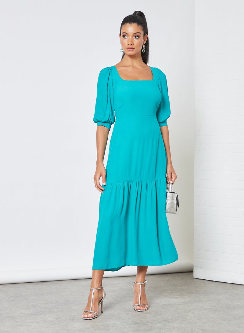 Closet London Gathered Detail A-Line Dress Turquoise  - Image 3