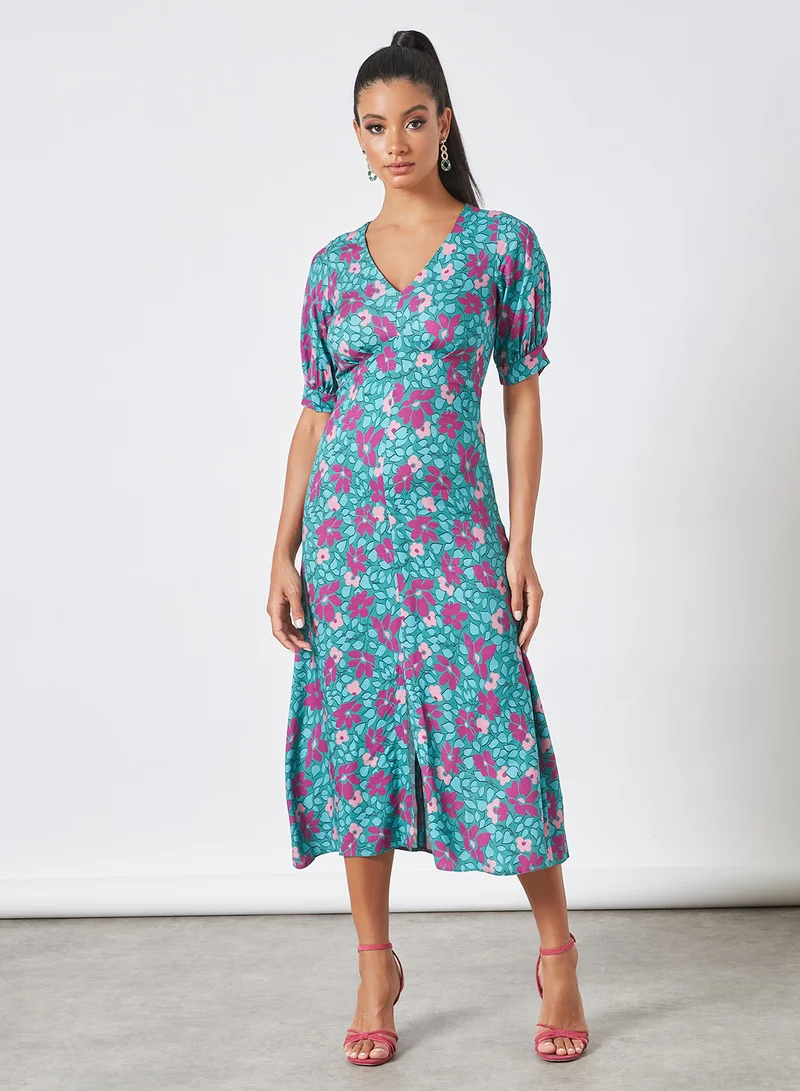 Closet London Puff Sleeve Floral Print Dress