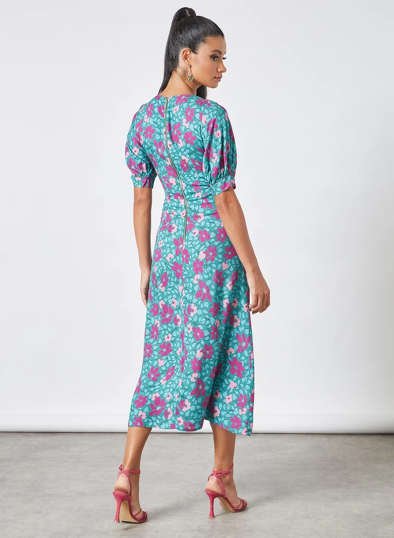 Closet London Puff Sleeve Floral Print Dress