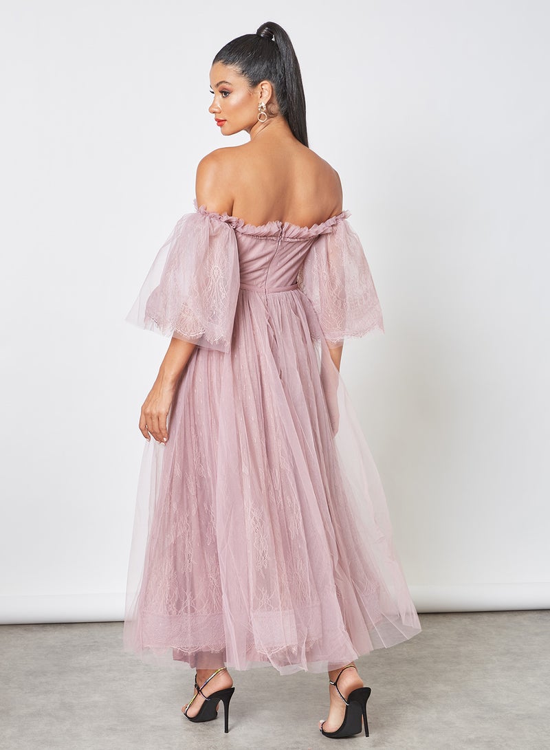 Threadz by Ajooni Off-Shoulder Corset Maxi Dress Lilac - Image 2