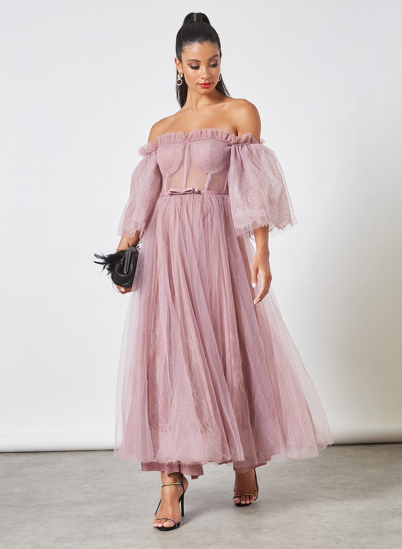 Threadz by Ajooni Off-Shoulder Corset Maxi Dress Lilac - Image 3