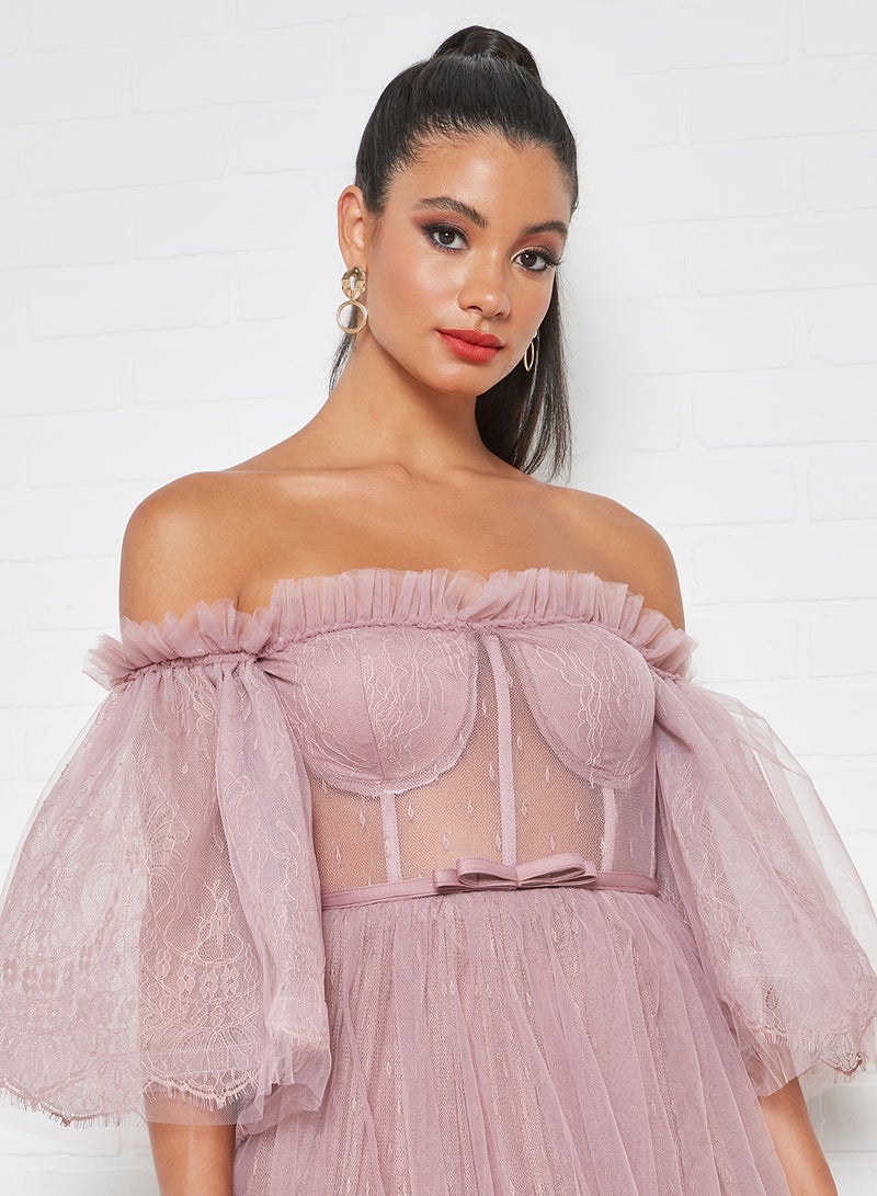 Threadz by Ajooni Off-Shoulder Corset Maxi Dress Lilac - Image 4