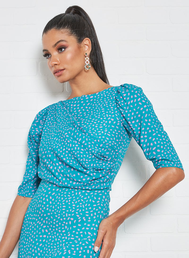 Closet London - Asymmetrical A-Line Dress Turquoise - Image 1