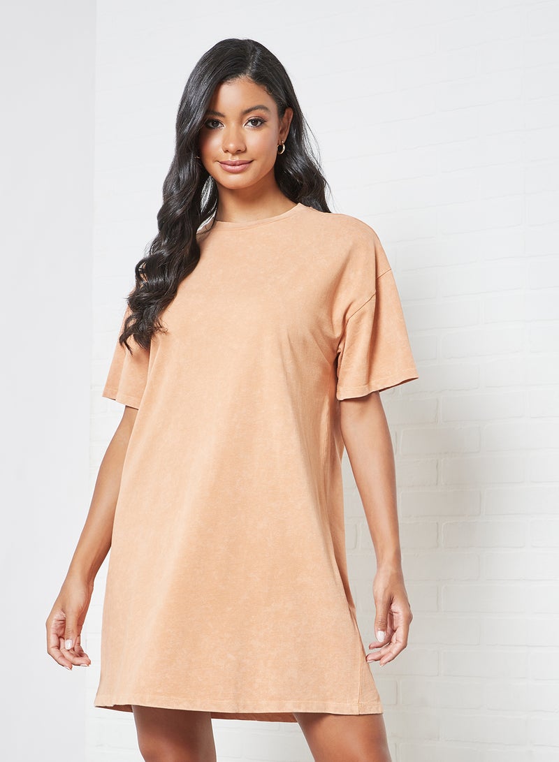 Round Neck Mini Dress Light Orange