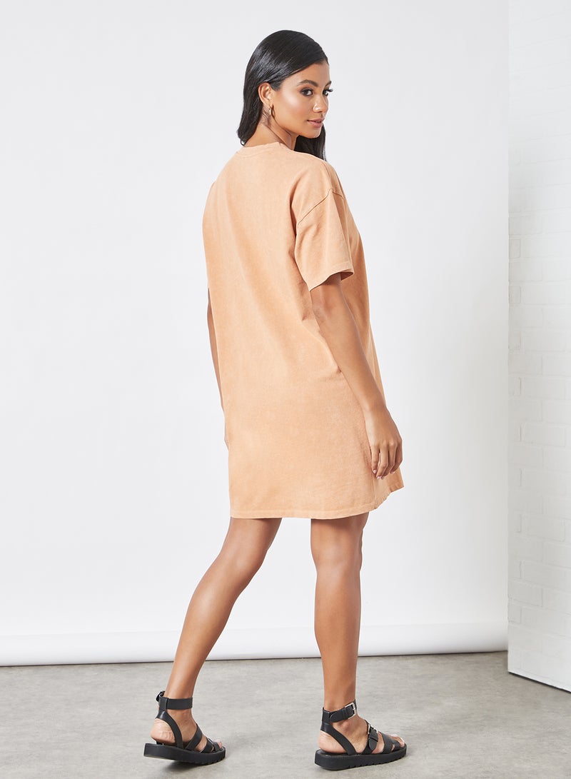 Round Neck Mini Dress Light Orange