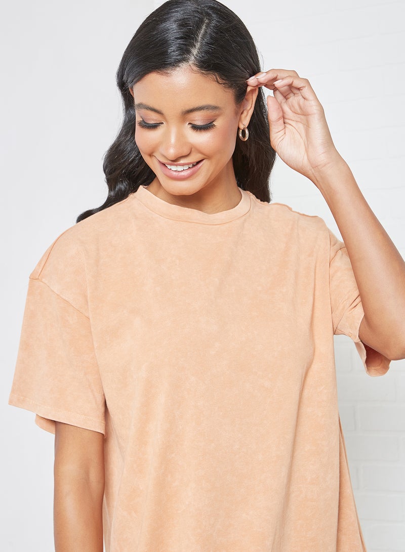 Round Neck Mini Dress Light Orange