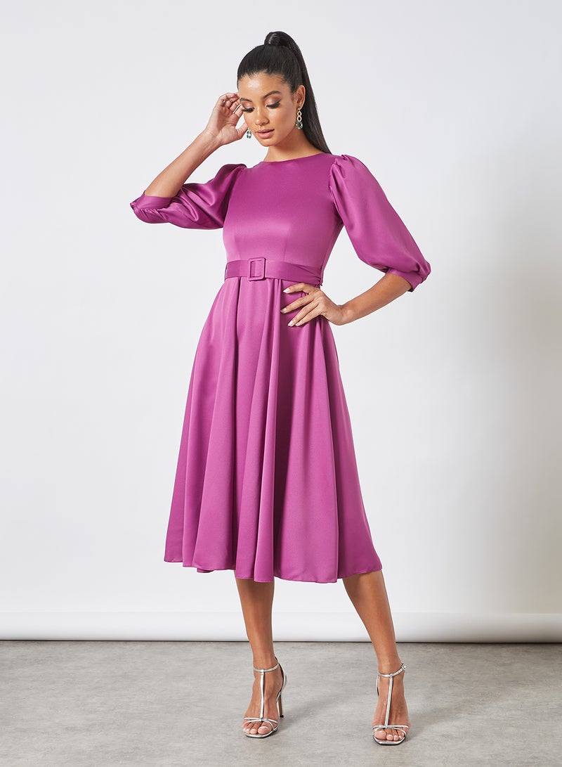 Belted Puff Sleeve Dress Purple - v1624721586/N47992245V_1