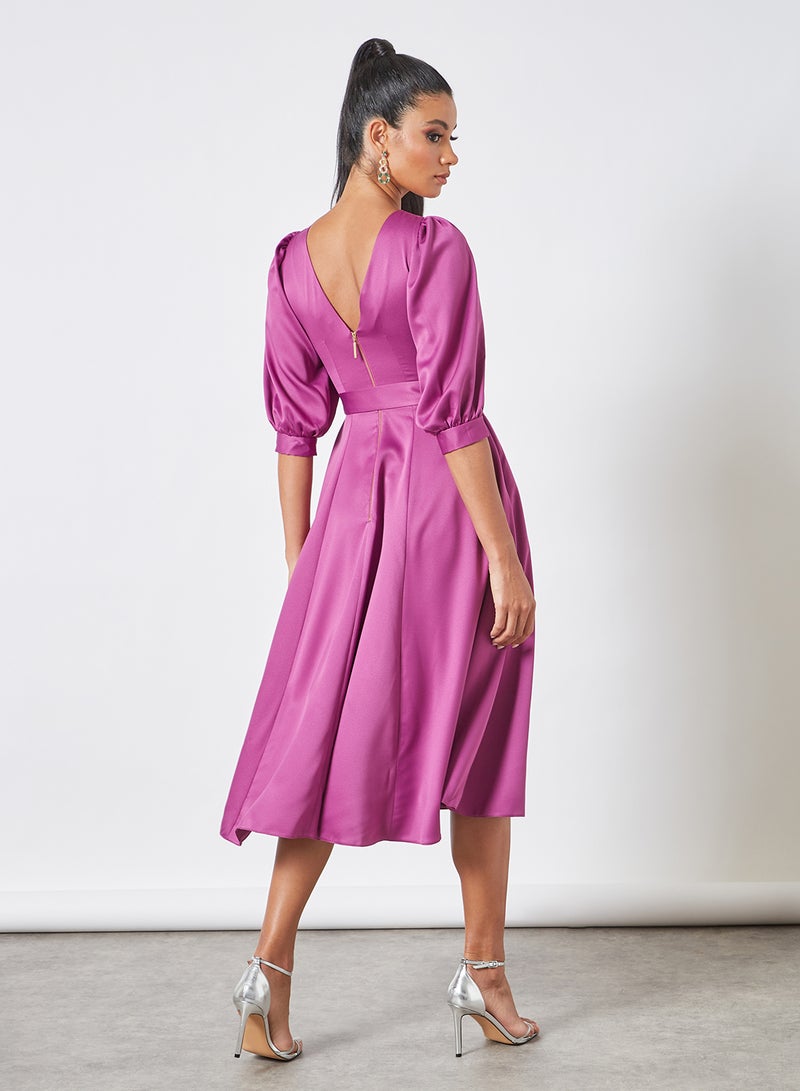Closet London Belted Puff Sleeve Dress Purple  - Image 2