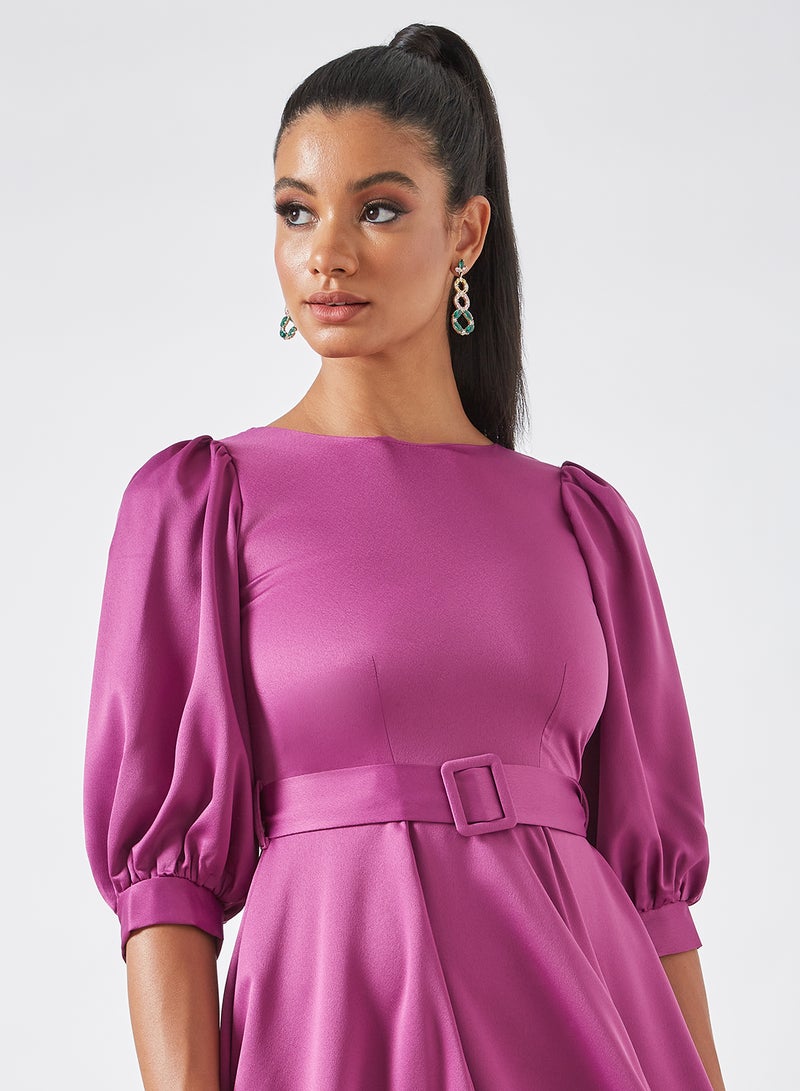 Belted Puff Sleeve Dress Purple - v1624721586/N47992245V_4